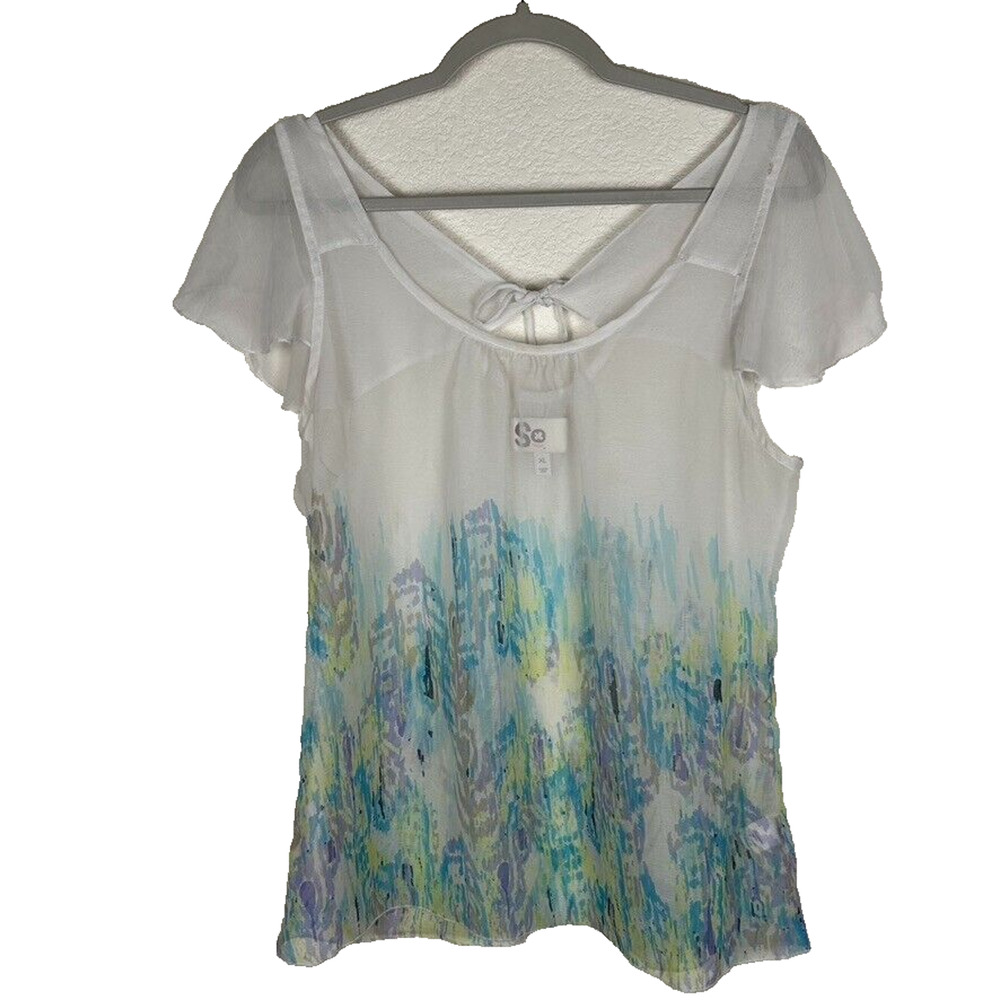 So Womens XL sheer cap sleeve tie top Romantic Bohemian Coquette Fairy